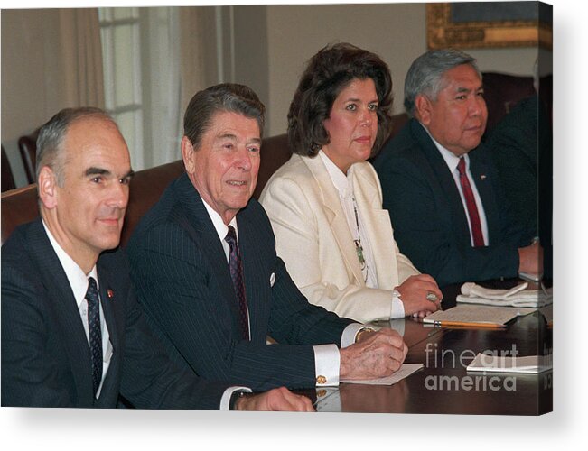 1980-1989 Acrylic Print featuring the photograph Ronald Reagan Meeting With Native by Bettmann