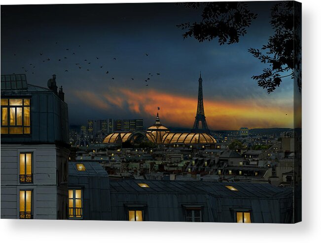 Paris Acrylic Print featuring the photograph Roofs Of Paris At Blue Hour by Pierre Bacus