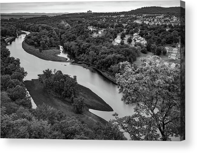 Lake Taneycomo Acrylic Print featuring the photograph Route 165 Scenic Overlook View of Lake Taneycomo - Monochrome by Gregory Ballos
