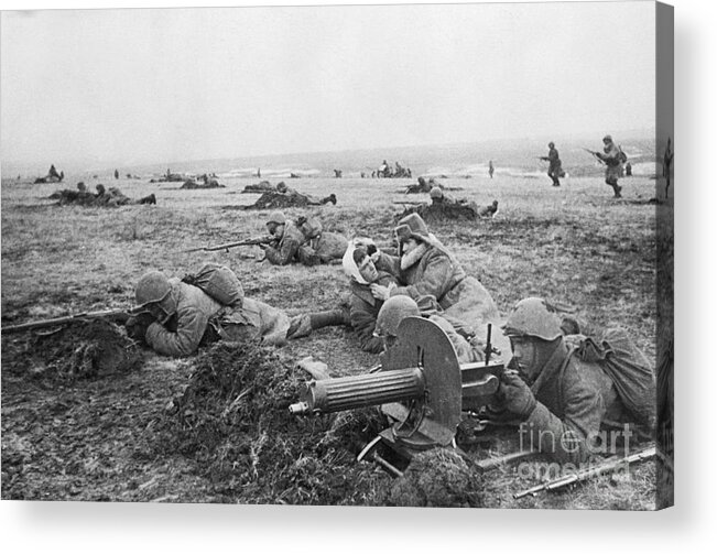 Rifle Acrylic Print featuring the photograph Russians Fighting Behind Small Bunkers by Bettmann