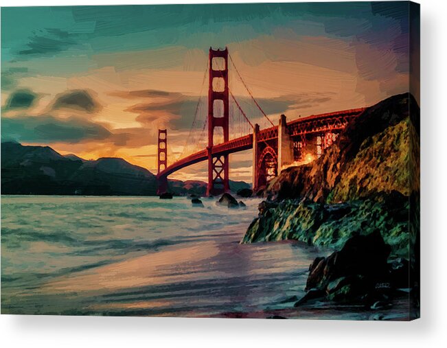 Landscape Acrylic Print featuring the painting San Francisco Golden Gate Bridge - DWP1096506 by Dean Wittle