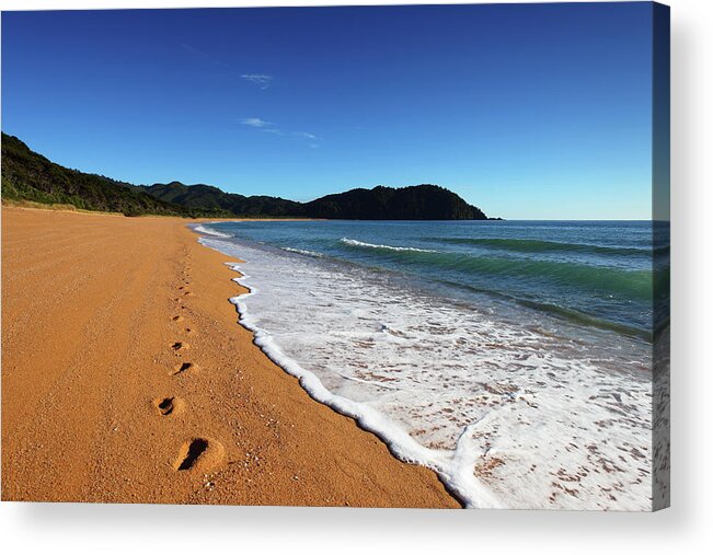 Scenics Acrylic Print featuring the photograph Sand Beach And Waves by Alkalyne