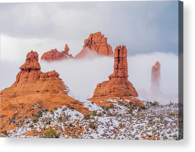 Jeff Foott Acrylic Print featuring the photograph Sandstone Formations In The Mist by Jeff Foott