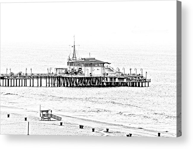 Santa Monica Pier Acrylic Print featuring the photograph Santa Monica Pier BandW by Gene Parks
