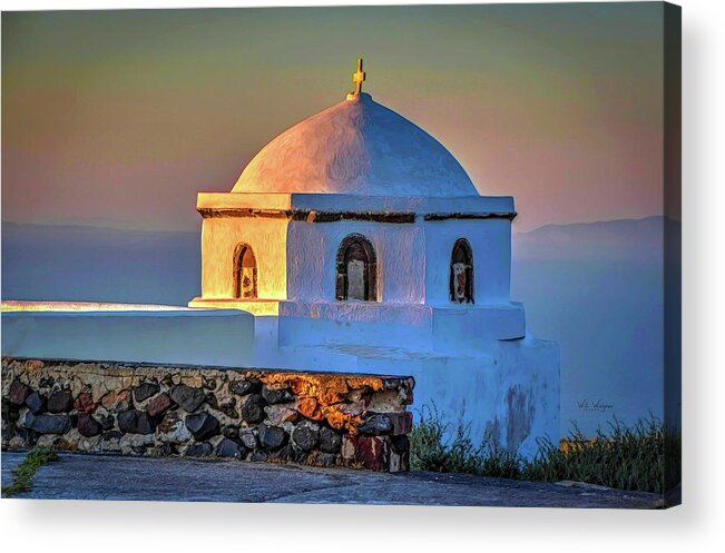 Santorini Acrylic Print featuring the photograph Santorini Church Sunset by Will Wagner