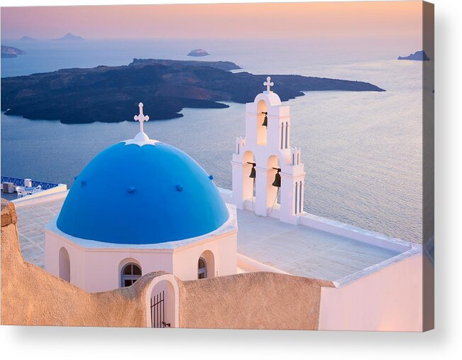 Landscape Acrylic Print featuring the photograph Santorini Greece, Landscape With Church by Jan Wlodarczyk