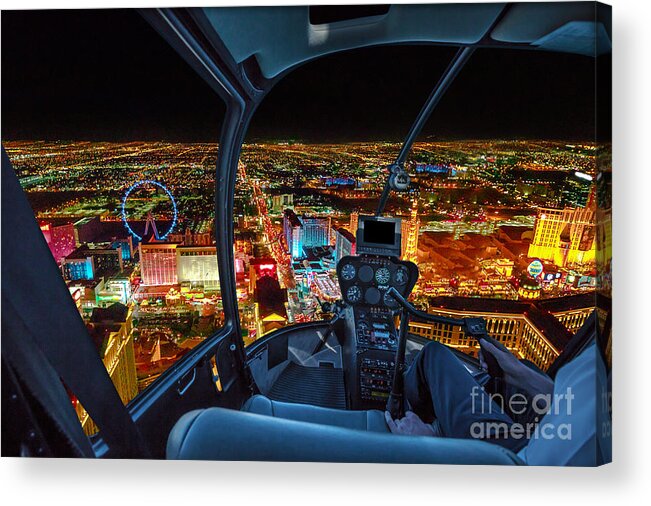 Helicopter Acrylic Print featuring the photograph Scenic flight on Las Vegas skyline by Benny Marty
