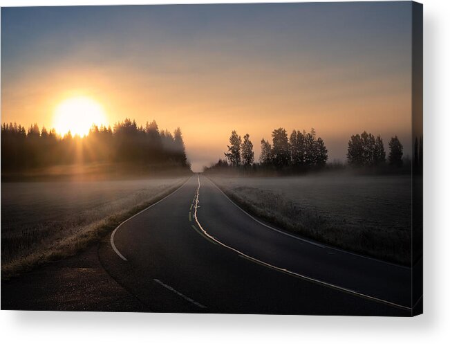 Landscape Acrylic Print featuring the photograph Scenic Road Landscape With Sunrise by Jani Riekkinen