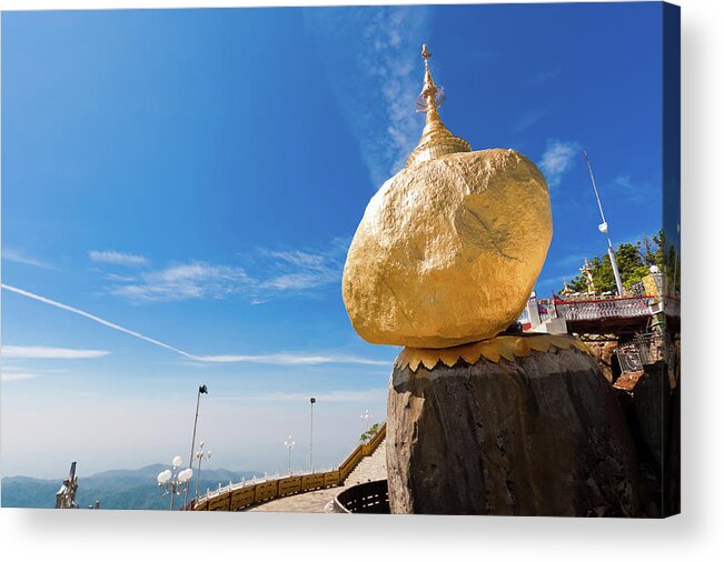 Southeast Asia Acrylic Print featuring the photograph Scenic View Of Golden Rock Kyaiktiyo by Fototrav