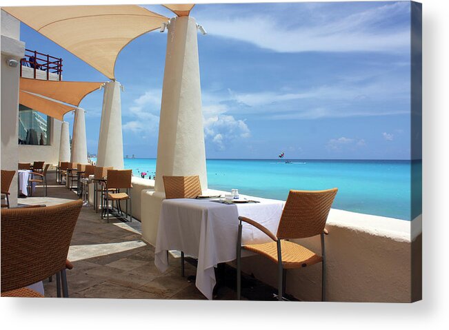 Water's Edge Acrylic Print featuring the photograph Seaside Restaurant by Sarah8000