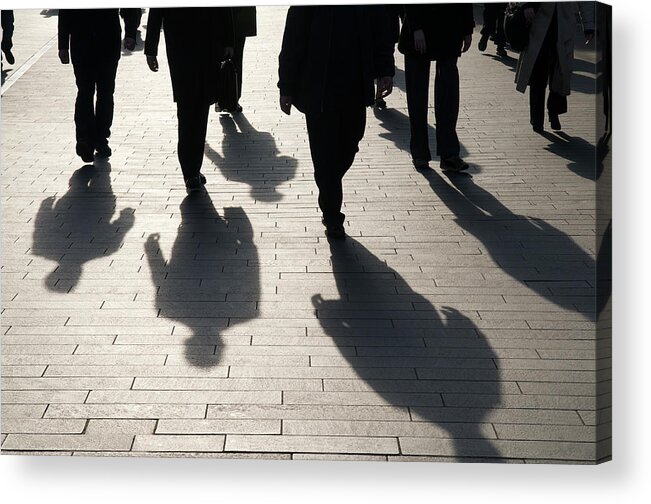 Shadow Acrylic Print featuring the photograph Shadow Team Of Commuters Walking On by Peskymonkey