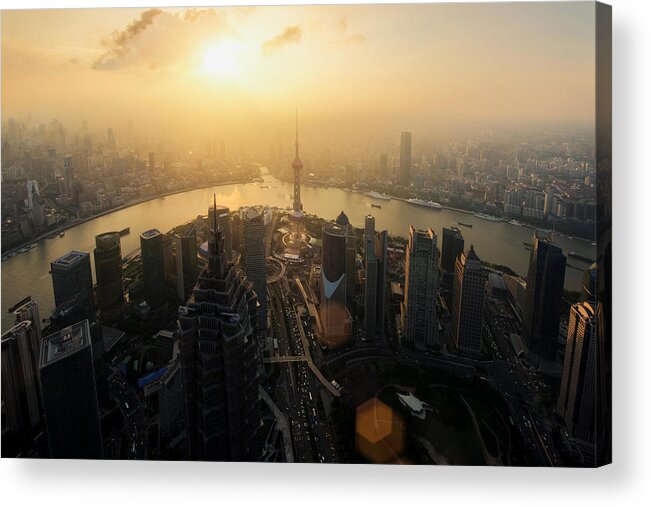 Landscape Acrylic Print featuring the photograph Shanghai Skyline City Scape, Shanghai by Prasit Rodphan