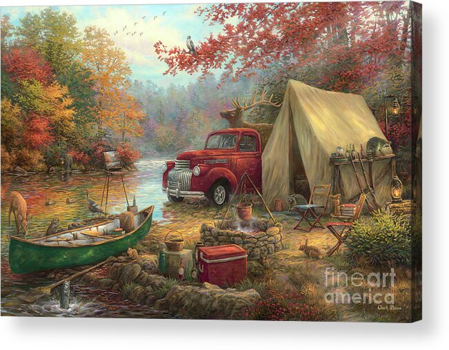 Funny Images Acrylic Print featuring the painting Share the Outdoors by Chuck Pinson