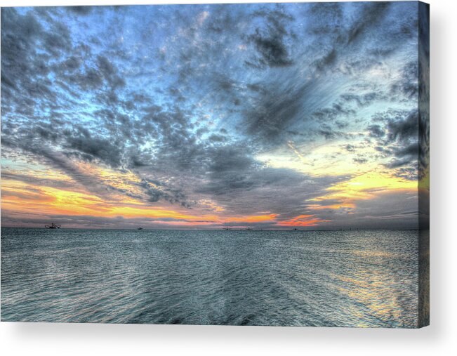 Shrimper Sunset Acrylic Print featuring the photograph Shrimper Sunset by Robert Goldwitz