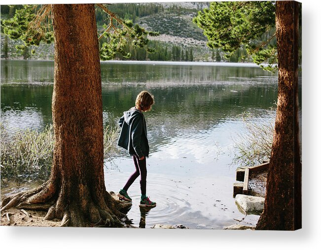 Girl Acrylic Print featuring the photograph Side View Of Girl Standing In Lake At Inyo National Forest by Cavan Images