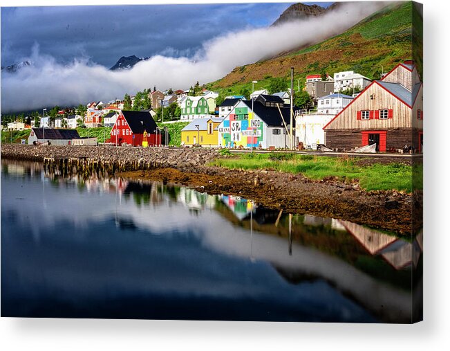 Iceland Acrylic Print featuring the photograph Siglufjorour Harbor Houses by Tom Singleton