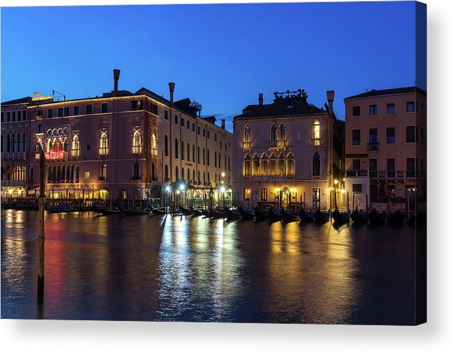 Canalazzo Acrylic Print featuring the photograph Silky Nightfall on the Grand Canal - Canalazzo Venice Italy by Georgia Mizuleva