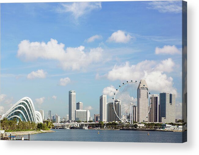 Tranquility Acrylic Print featuring the photograph Singapore City Skyline With Flyer by Eternity In An Instant
