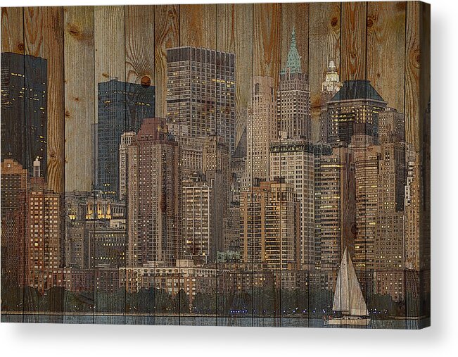 New York Acrylic Print featuring the mixed media Skyline of New York, USA on Wood by Alex Mir