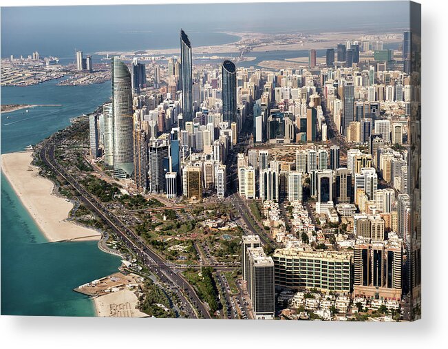 Arabia Acrylic Print featuring the photograph Skyscrapers And Coastline In Abu Dhabi by Extreme-photographer