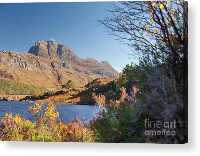 Slioch Acrylic Print featuring the photograph Slioch and Loch Maree by David Bleeker