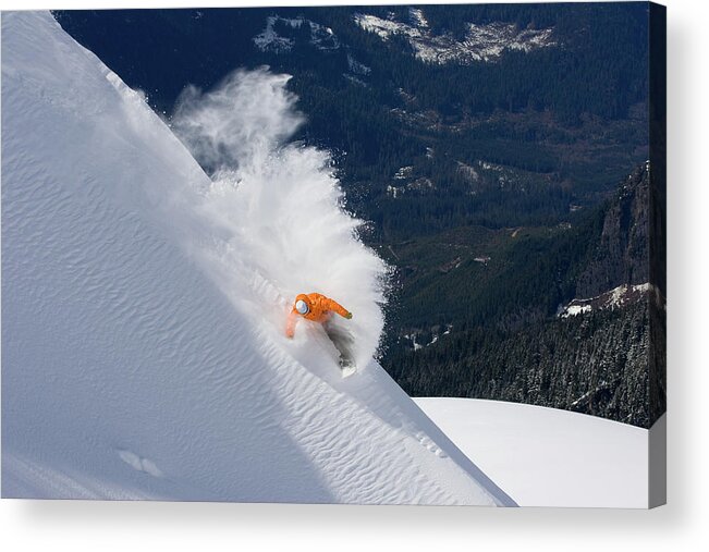 People Acrylic Print featuring the photograph Snowboard Slashes Powder by Russell Dalby Photography Www.russelldalby.com
