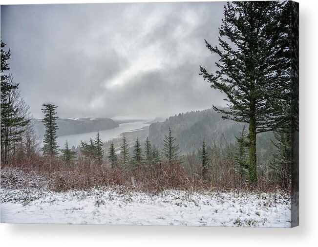 Columbia River Gorge Acrylic Print featuring the photograph Snowstorm In The Gorge by Craig Leaper