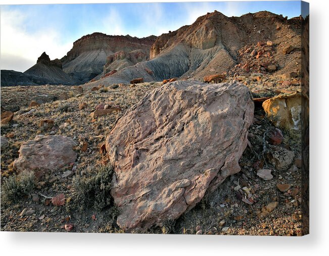 I-70 Acrylic Print featuring the photograph Soft Light on Beautiful Boulders along Interstate 70 in Utah by Ray Mathis