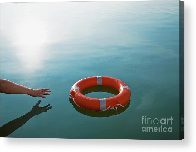 Asian And Indian Ethnicities Acrylic Print featuring the photograph Someone Reaching Out For A Life-ring by Three Images