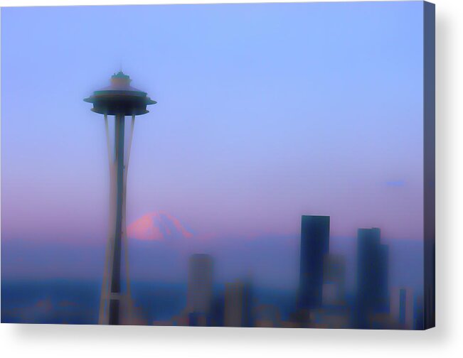 Space Needle Acrylic Print featuring the digital art Space Needle Soft Focus by Cathy Anderson