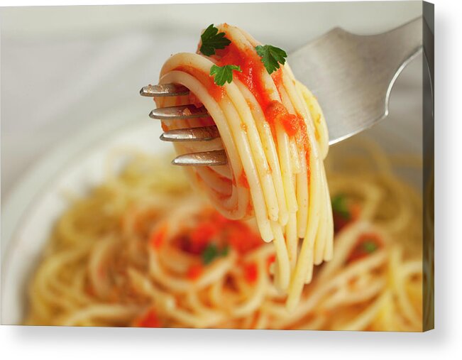 Italian Food Acrylic Print featuring the photograph Spaghetti With Tomato Sauce by Buena Vista Images