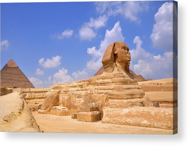 Statue Acrylic Print featuring the photograph Sphinx And The Pyramids Of Giza by Hhakim