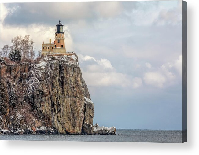 Lighthouse Acrylic Print featuring the photograph Split Rock Lighthouse Lightly Flocked by Susan Rissi Tregoning