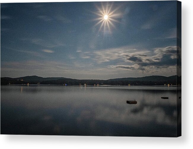 Spofford Lake New Hampshire Acrylic Print featuring the photograph Spofford Moon Burst by Tom Singleton