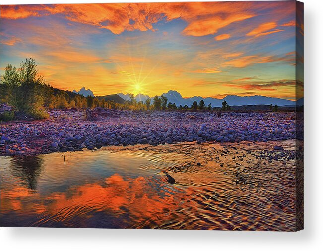 Grand Teton National Park Acrylic Print featuring the photograph Spread Creek Autumn Sunset Reflections by Greg Norrell