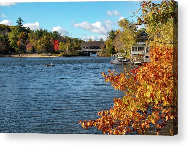 Ashland New Hampshire Acrylic Print featuring the photograph Squam River Covered Bridge by Jeff Folger
