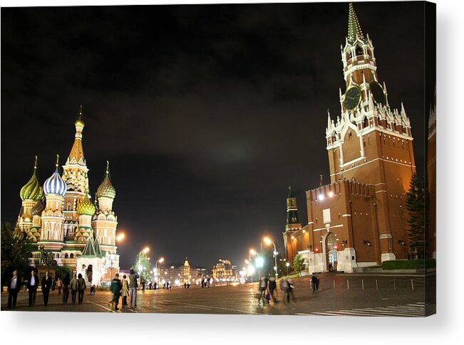 Red Square Acrylic Print featuring the photograph St. Basils & The Kremlin At Moscow - by Trekholidays