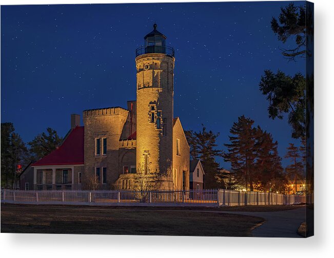 Mackinaw Acrylic Print featuring the photograph Starry Night At Old Mackinac Point Lighthouse by Gary McCormick