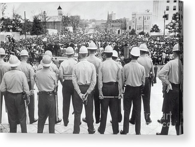 Marching Acrylic Print featuring the photograph State Agents Watch Civil Rights Marchers by Bettmann