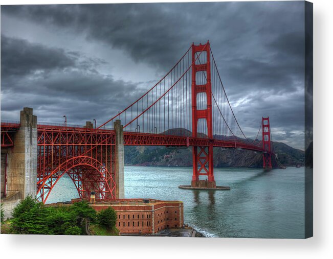 Landscape Acrylic Print featuring the photograph Stormy Golden Gate Bridge by Harry B Brown
