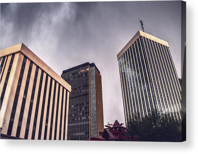 Tucson Acrylic Print featuring the photograph Storm Clouds over downtown Tucson, Arizona buildings by Chance Kafka