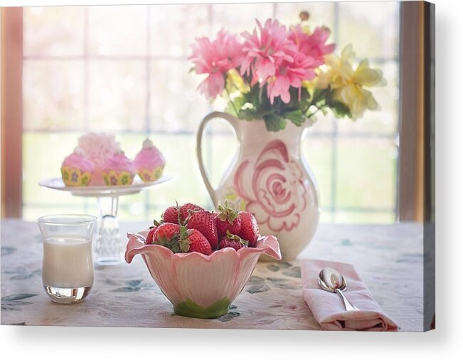 Cute Acrylic Print featuring the photograph Strawberry breakfast by Top Wallpapers