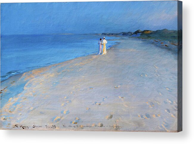 Peder Severin Kroyer Acrylic Print featuring the painting Summer evening at the South Beach, Skagen - Digital Remastered Edition by Peder Severin Kroyer