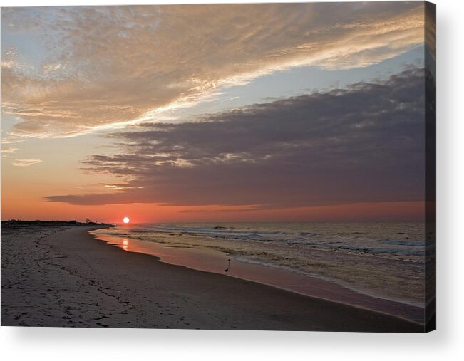 Curve Acrylic Print featuring the photograph Sun Rise At Jones Beach, Ny by Tongshan