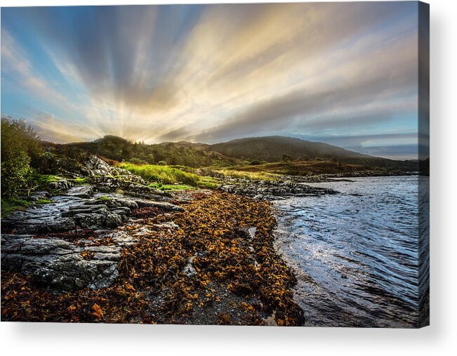 Clouds Acrylic Print featuring the photograph Sunrays at Dawn along the Coast by Debra and Dave Vanderlaan
