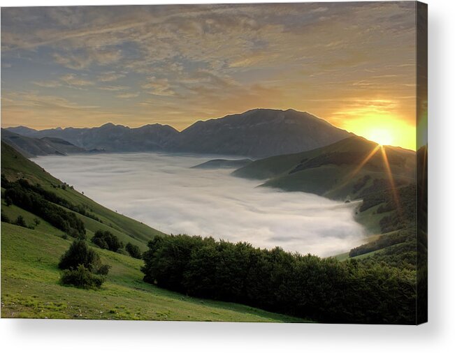 Scenics Acrylic Print featuring the photograph Sunrise And Fog Over Mountain by Di Roberto Casoni