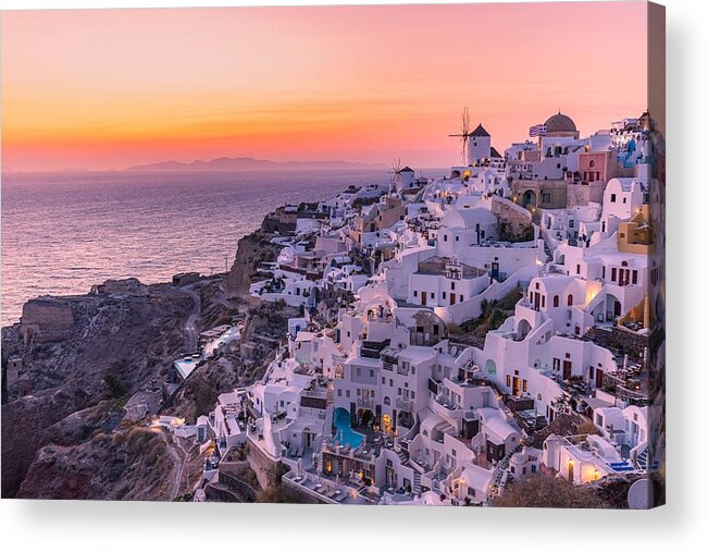 Landscape Acrylic Print featuring the photograph Sunset Night View Of Traditional Greek by Levente Bodo