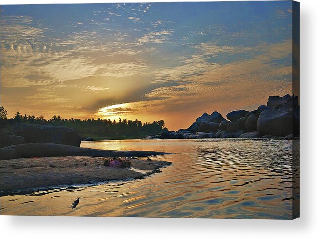 Tranquility Acrylic Print featuring the photograph Sunset On Banks Of River Tungabhadra by Mukul Banerjee Photography