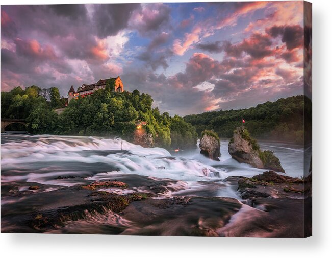 Laufen Acrylic Print featuring the photograph Sunset on Rhine Falls by Dmytro Korol