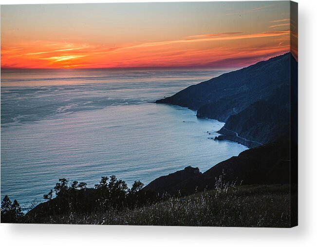 Big Sur Acrylic Print featuring the photograph Sunset Over Pacific Ocean And Big Sur Coast From Mountain Peak. by Cavan Images